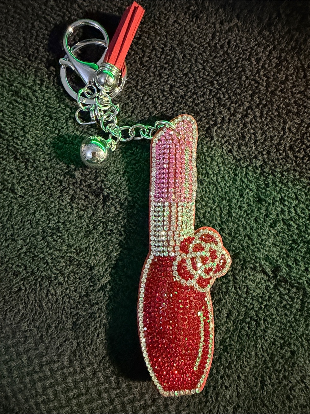 Crystal Lipstick Keychain Charm - Red